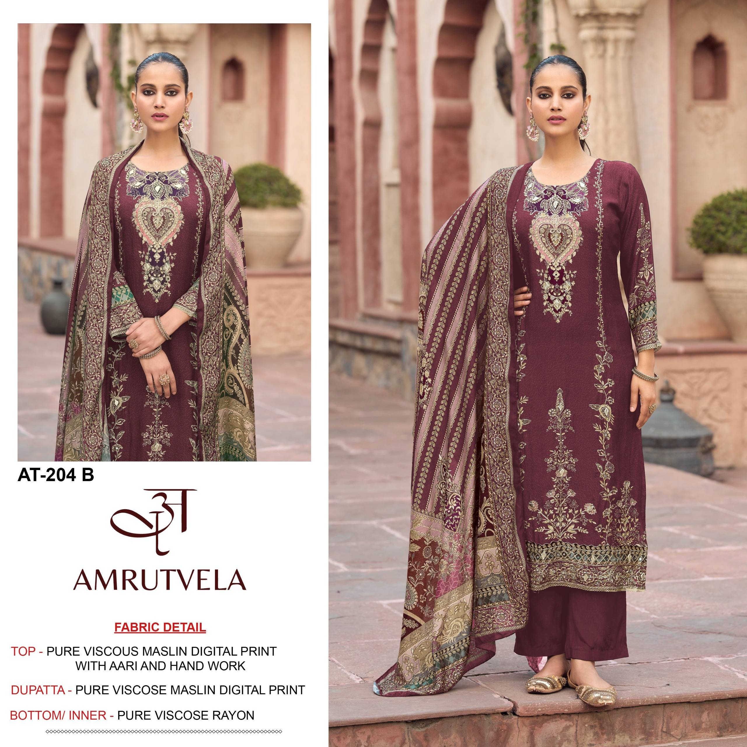 AT204 Series By AMRUTVELA Pakistani Suits Colorful Ethnic Wear Pure viscous Maslin Readymade Dresses At Wholesale